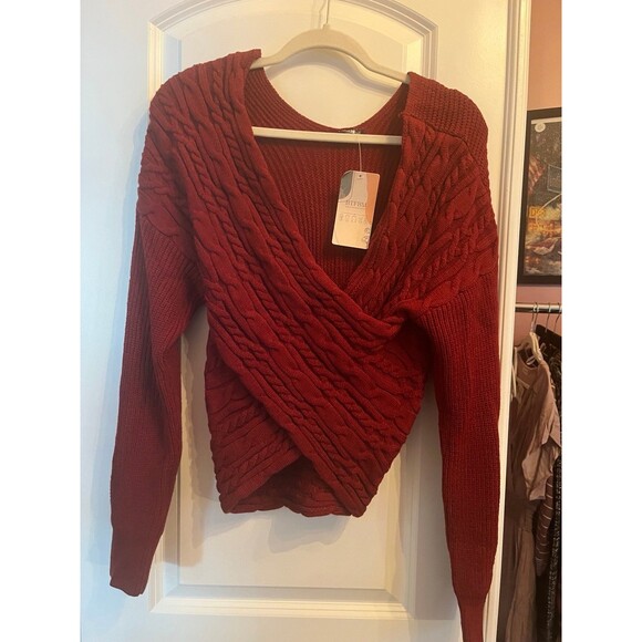 BTFBM Red Cable Knit twist knot sweater - Picture 1 of 3